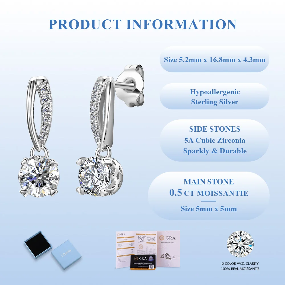 

Классические серьги-подвески с муассанитом 5,0 мм D VVS1, сертификат GRA, ювелирные изделия из стерлингового серебра 925 пробы для женщин, свадебные подарки