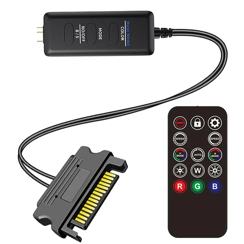 Câble de contrôleur ARGB TEUCER LC-S60 5V 3 broches vers SATA, contrôleur d'extension d'interface avec télécommande pour ventilateur de refroidissement PC