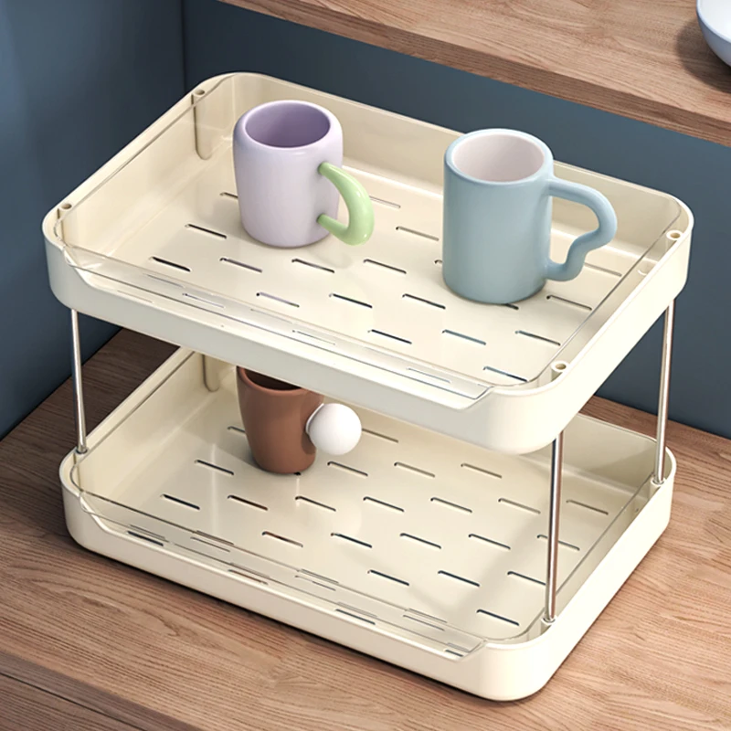 

Double Layer Drainage Cup Holder Rectangular Tray Tea Cup Water Cup Storage Rack Home Use Practical Bathroom Accessories