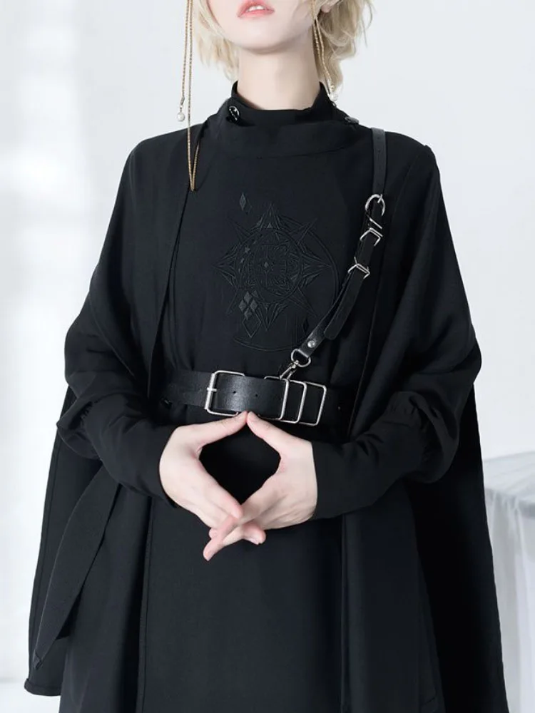 

Harajuku Women Black s Gothic Vintage Cloak Coats Y2k Aesthetic Loose Zipper Streetwear Grunge Sleeveless Split Top