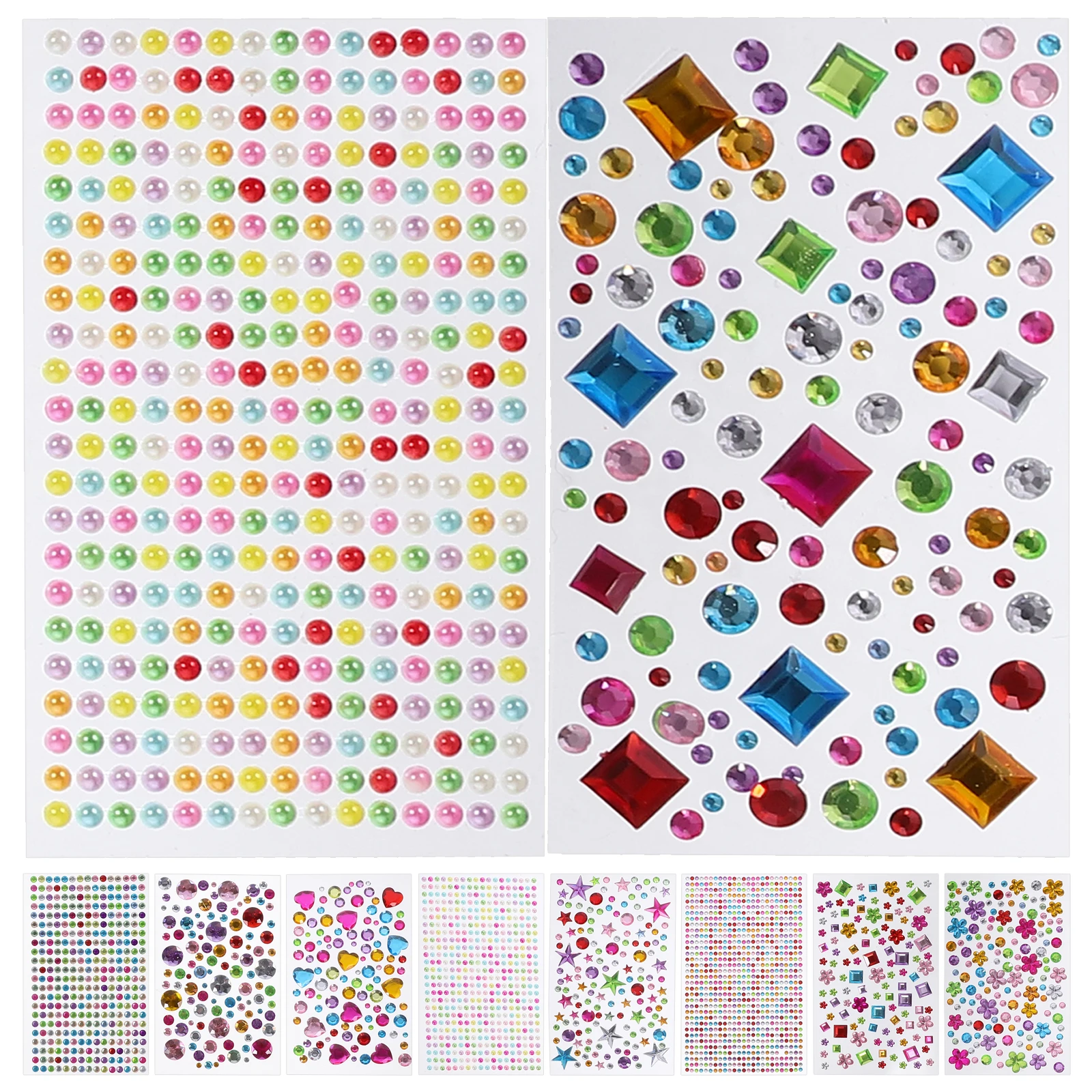 

10 Sheets Self Adhesive Decorative Stickers Acrylic Gems Craft Jewels DIY Supplies Crystal Sticker Gems Mixed Color Long Lasting