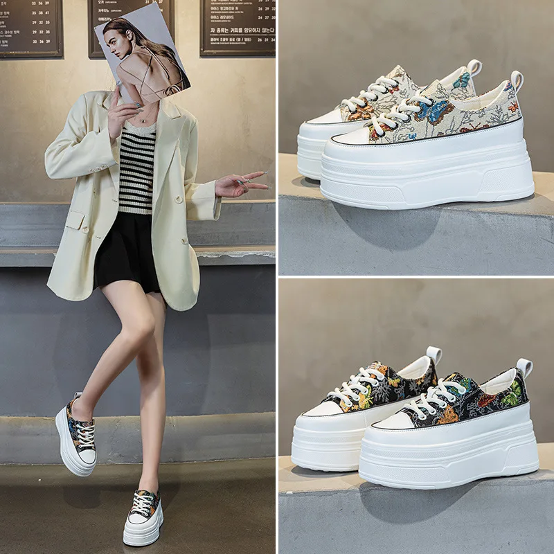 2025 العلامة التجارية الجديدة مصمم 8.5 سنتيمتر الهواء شبكة قماش جلد موضة الصيف حذاء رياضة مكتنزة الدانتيل يصل عالية مريح الجوارب أحذية رياضية النساء