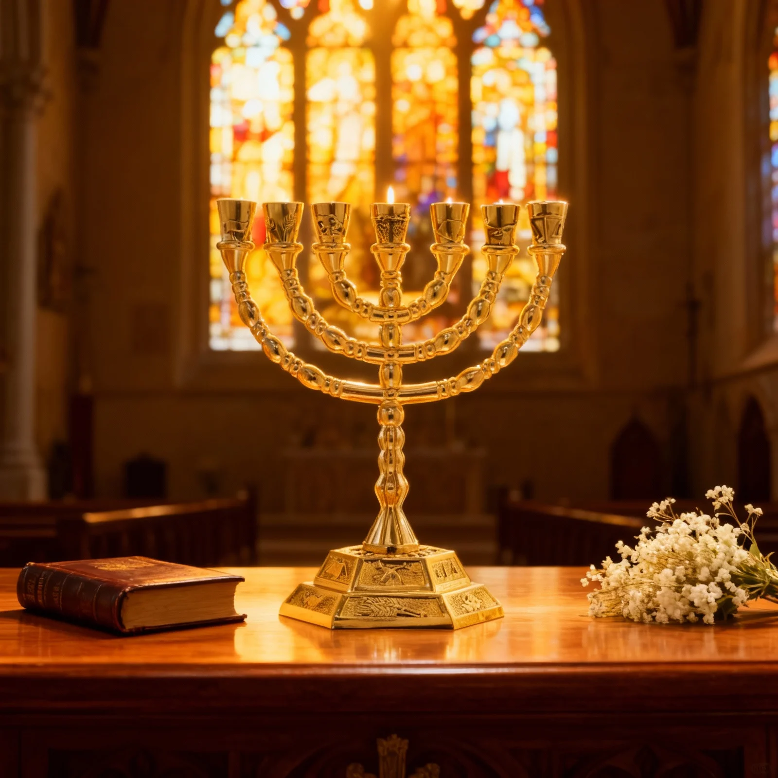 

Metal Candlestick Decorative Candelabrum Vintage Religious Menorah Ornament Home Office Festival Decor Desktop