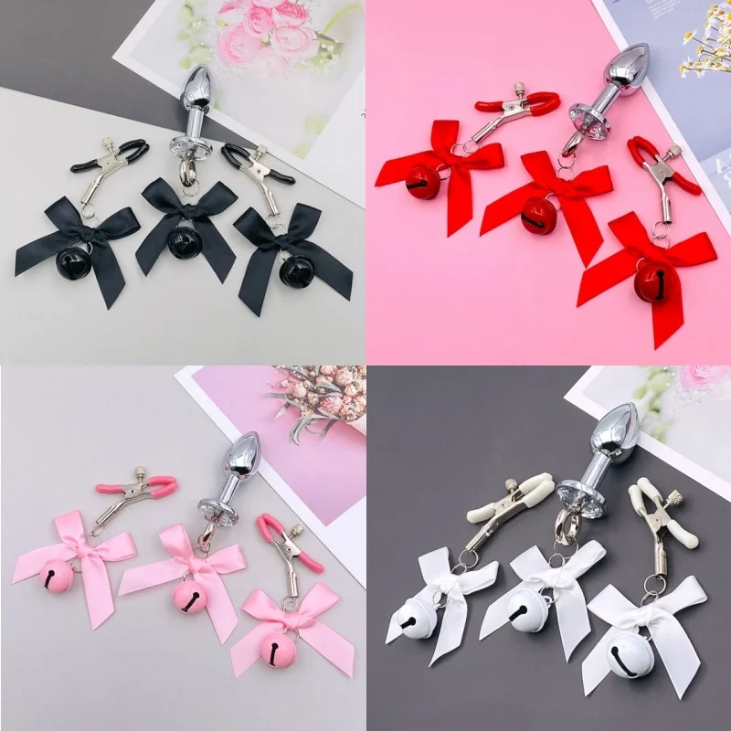 Sexy Bowknot Adjustable Nipple Clamps Breast Flirting Teasing Bdsm Small Bell Adult Fetish Erotic Anal Plug Sex Toys For Women