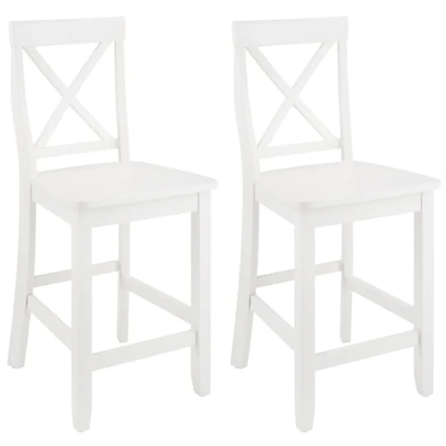 

X-Back Wood Counter Height Bar Stools Set of 2 White 24-inch