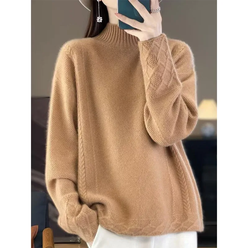 

Wool Sweater Women's Turtleneck Knitted Pullover Women Keep Warm Knit Tops Loose Casual Female Winter Youthful Woman Clothes