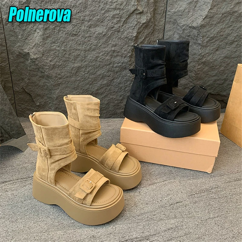 

Retro Thick Soled Roman Sandals for Women Summer Round Toe Platform Ankle Boots Fashion Versatile Height Increasing Casual Shoes
