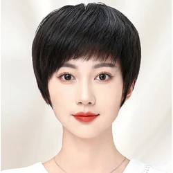 Black Wigs for Women, Fluffy Temperament with BangsWig Natural Color Hair is Thick for Middle-Aged and Elderly Women's Daily Use