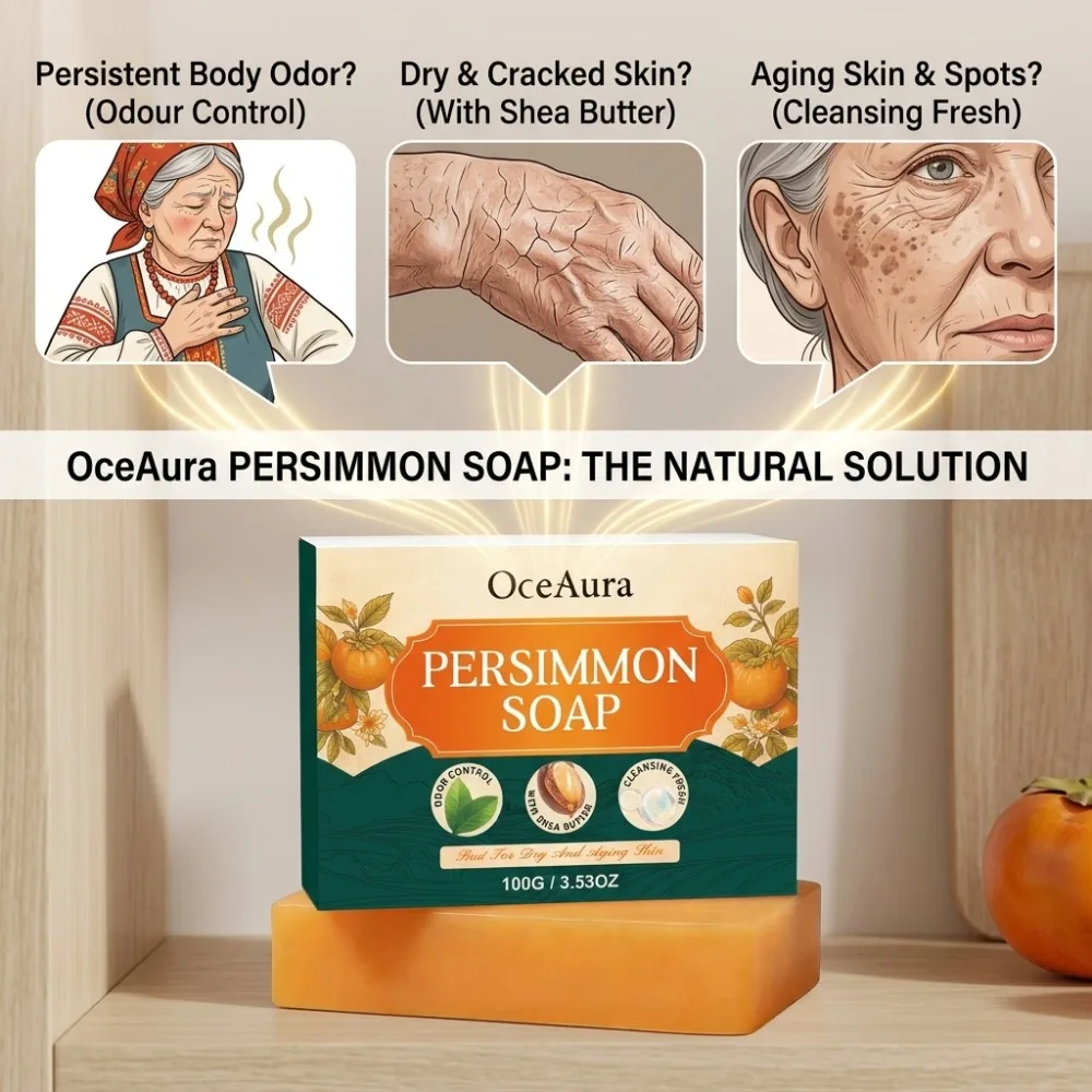 100g Persimmon Soap With Shea Butter Fresh Deep Cleansing Odor Remover Gentle Moisturizing Hydrating Bar Soap For Dry Skin