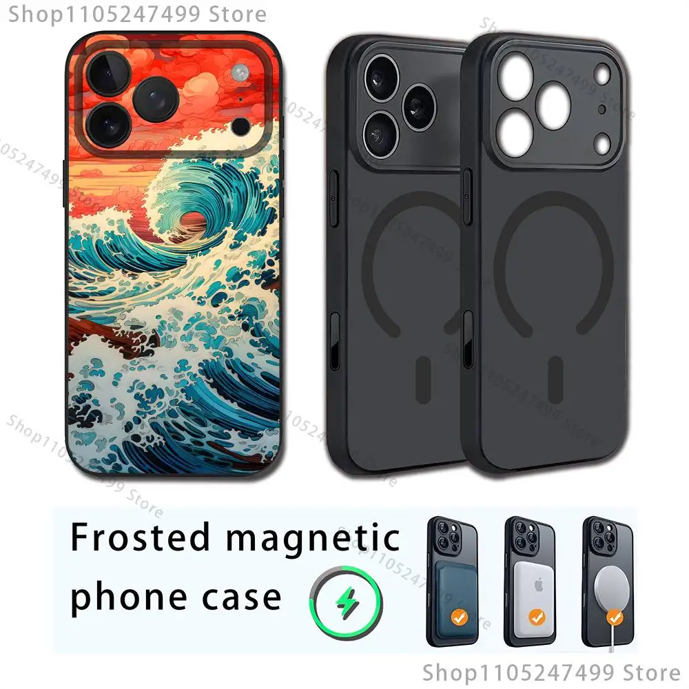 Custodia per telefono The Great Wave off K-Kanagawa per iPhone 17,16,15,14,13,12,11,Pro,Max,Plus,E,Air,Mini Magsafe magnetico satinato