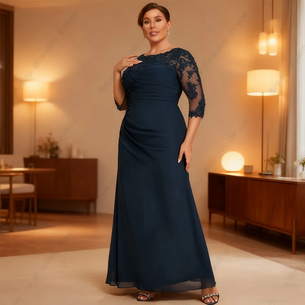 

Customized Scoop Plus Size Mother of Bride Dresses for Women Beach Three Quarter Wedding Party Dresses with Lace Robe De Soirée