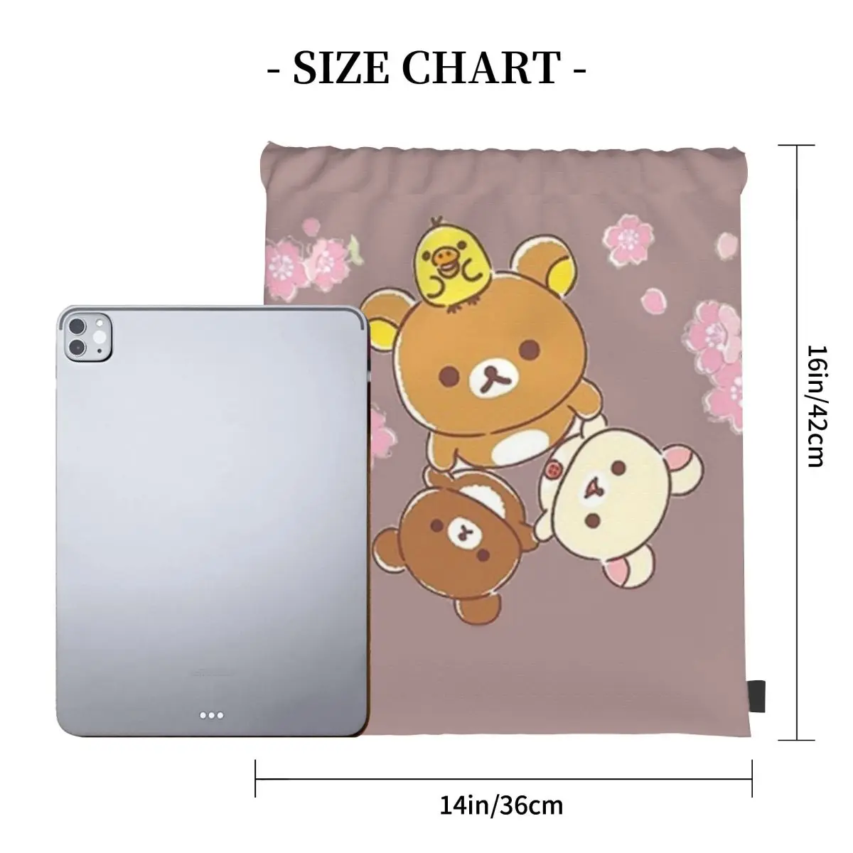 Rilakkuma Sakura Backpacks Fashion Portable Drawstring Bags Sports Bag Book Bags For Travel School