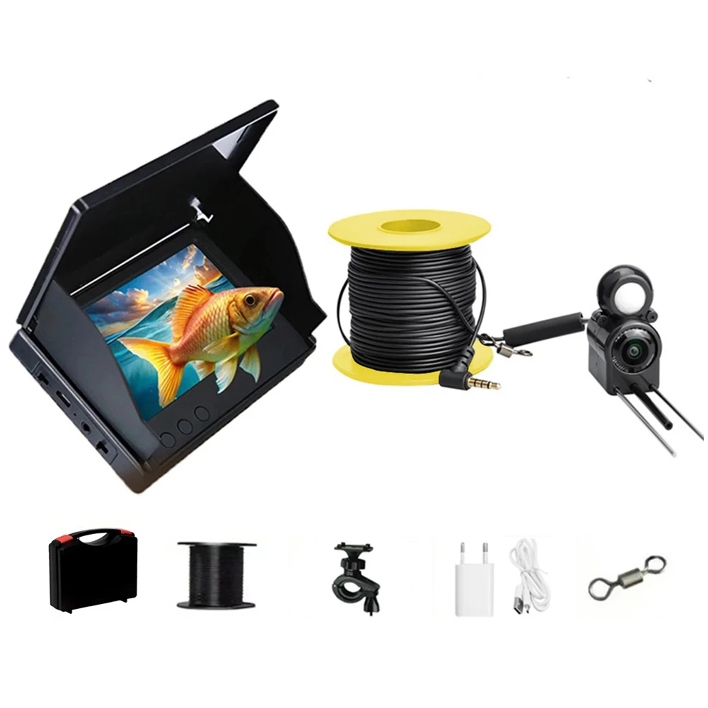 Underwater Fishing Camera 4.3 Inch IPS Monitor Ice Fishing Camera 220° Fish Finder Night Vision Waterproof for Ice Lake Fishing