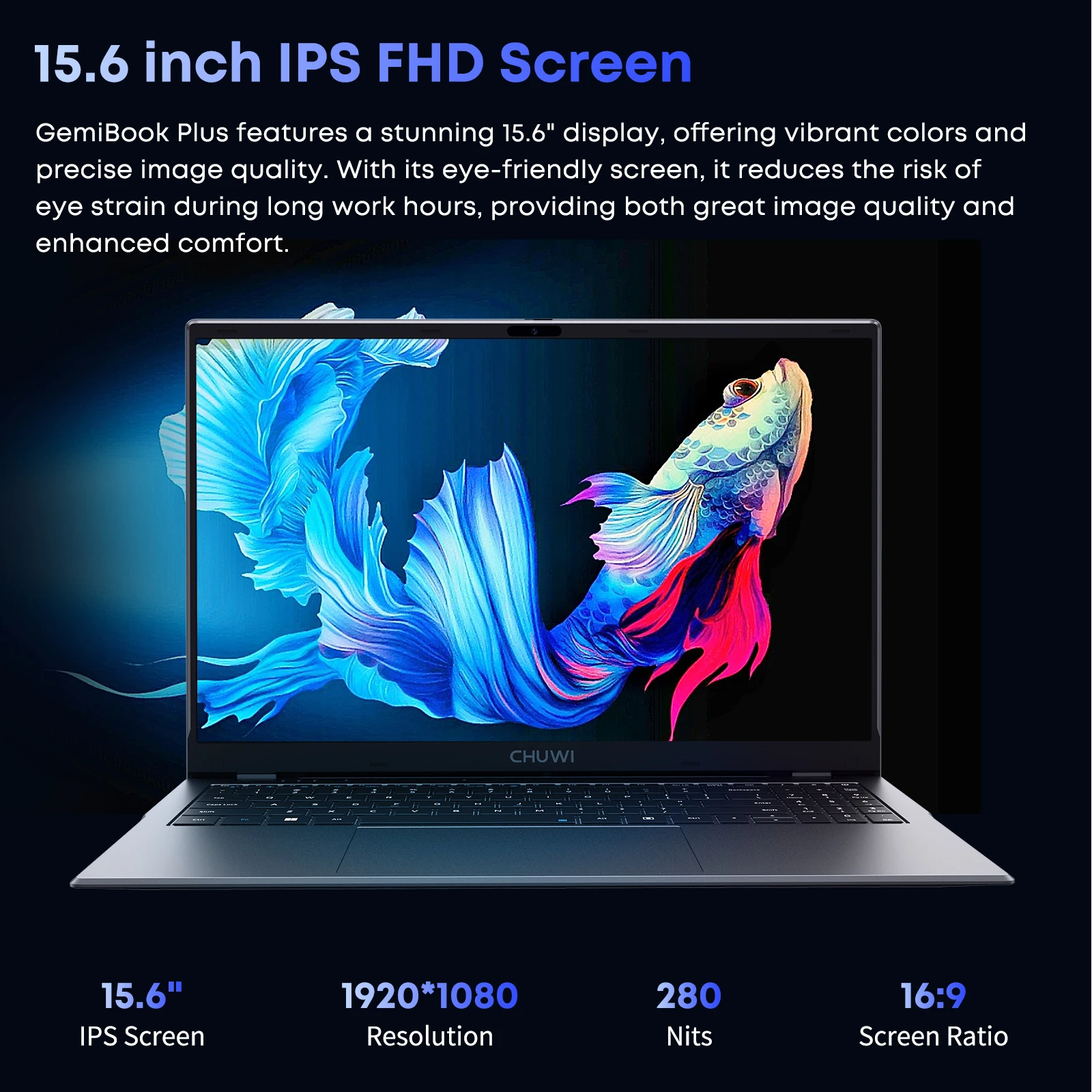 CHUWI 노트북 GemiBook Plus, 15.6 인치 인텔 알더 레이크 N100 UHD 그래픽, 16GB RAM, 512GB SSD, 1920x1080P, 와이파이 6, 윈도우 11 노트북