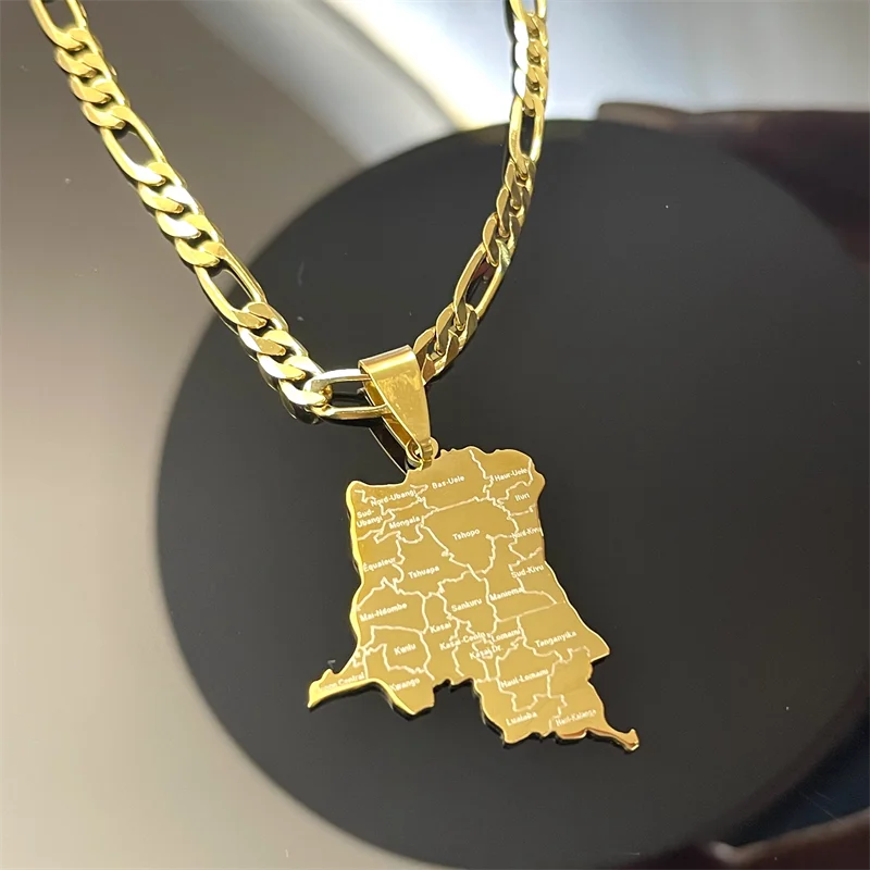 Democratic Republic of Congo silhouette necklace laser engraved city name Overseas Chinese homesick jewelry gift