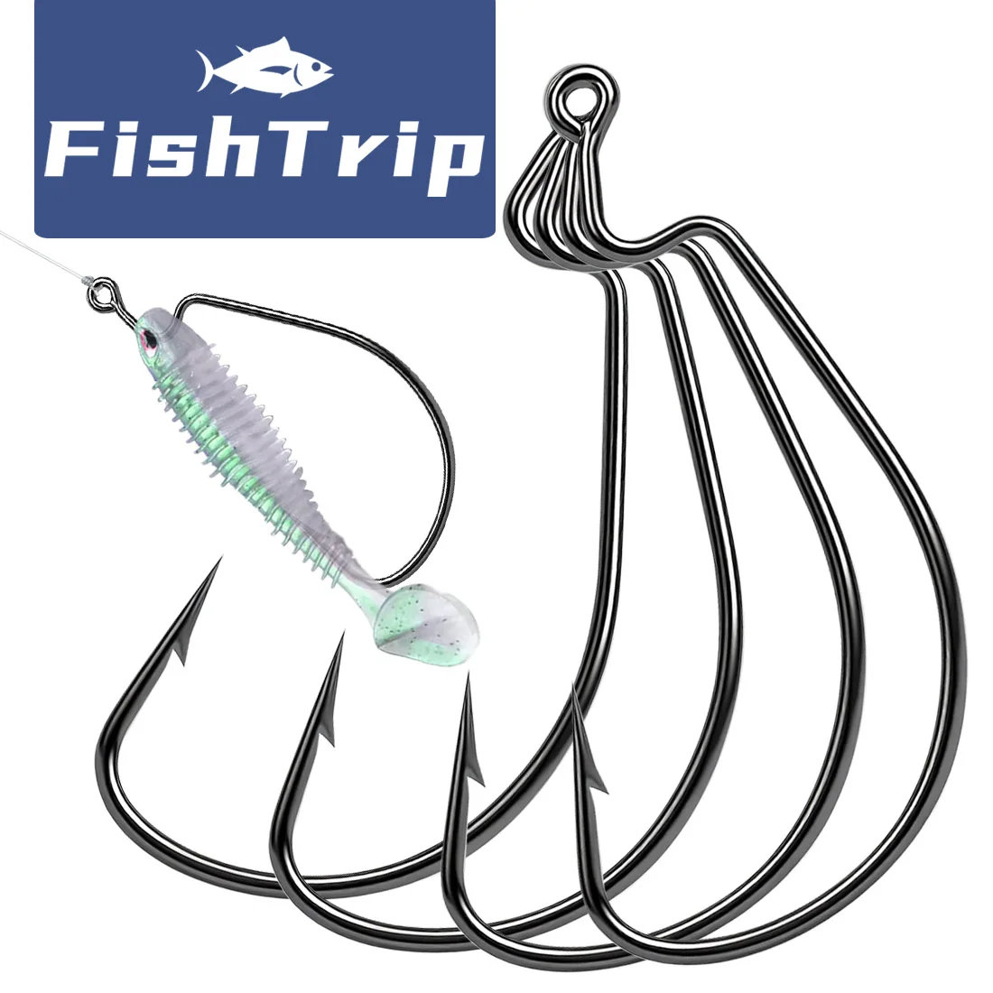 FishTtrip EWG Hooks for Bass Fishing 25-100pcs Offset Worm Hook Texas Rig Hooks Live Bait Fishing Hooks for Freshwater Saltwater