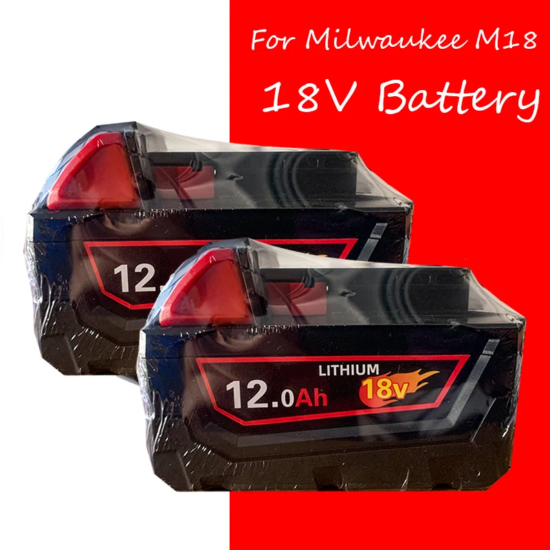 For Milwaukee M18 18V Power Tool Battery & Charger, BR XC Lithium Battery 48-11-1860 M18B5 12000mAh Built-in 18650 Battery