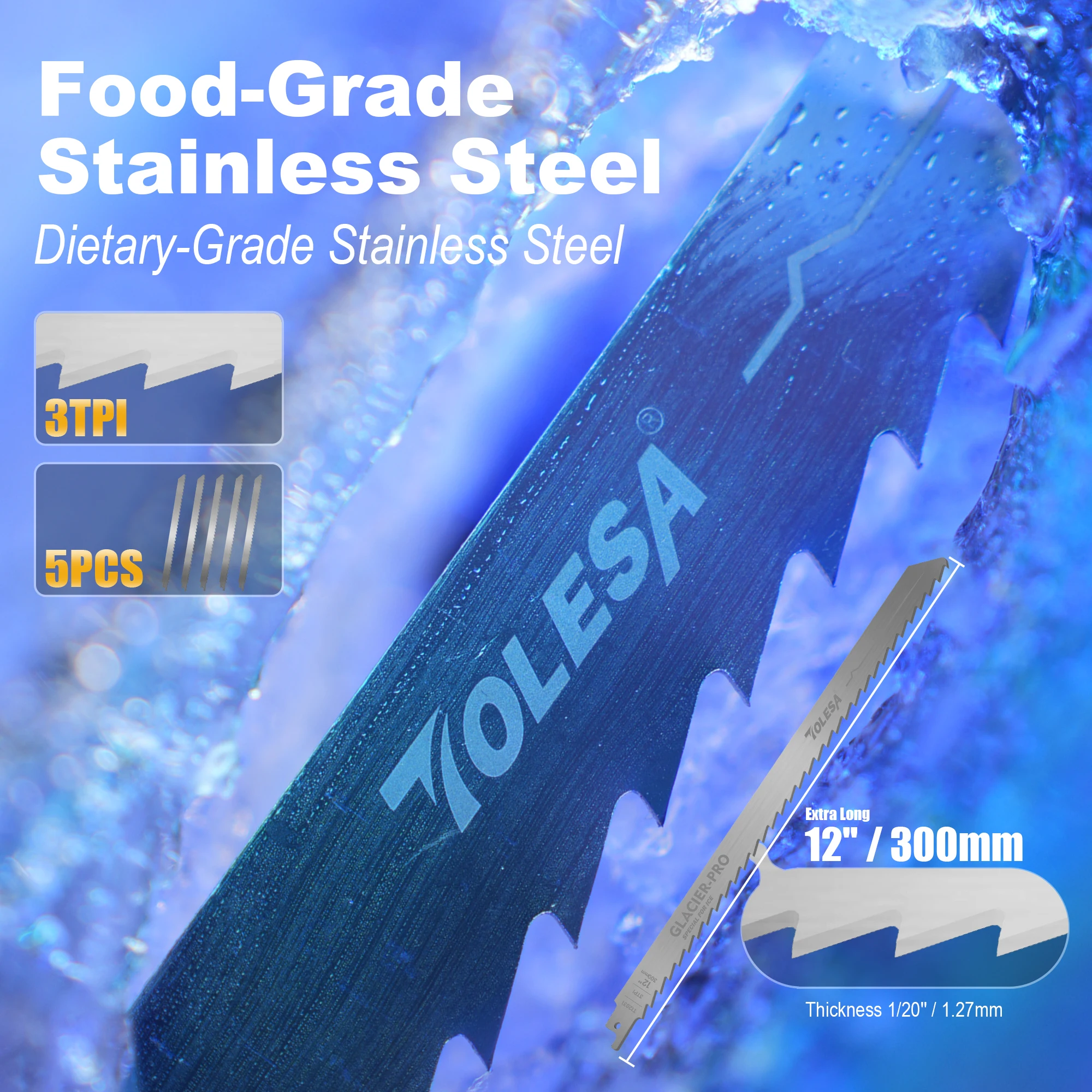 TOLESA 12 polegadas 5pcs Frozen Meat Bone Food Reciprocating Saw Blades 3 TPI Aço Inoxidável Reciprocating Saw Blades Alta Resistência