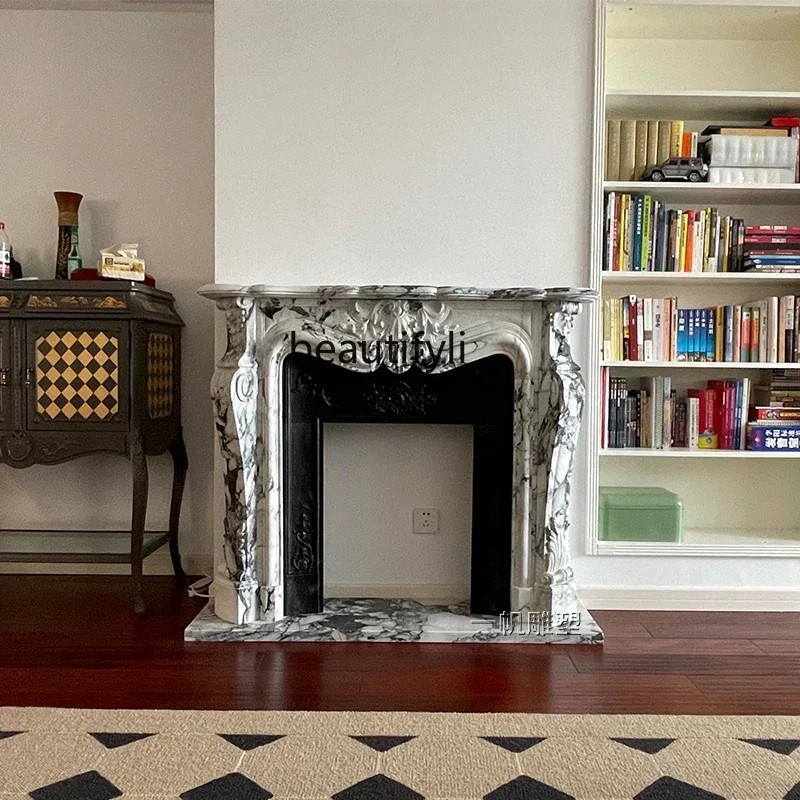 P Marble fireplace French living room stone carving white stone mantel fireplace decoration