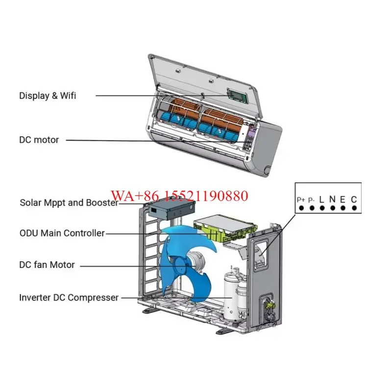 WMWMNU for 12000BTU Solar Panel Drive in Day Time Wifi Control AC DC Hybrid Solar Air Conditioner