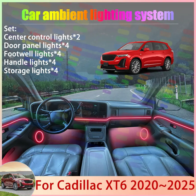 For Cadillac XT6 2020~2025 2/24 in 1 Car Atmosphere Light Lamp RGB Shade Ensemble Streamer Atmosphere Set Auto Parts Accessories