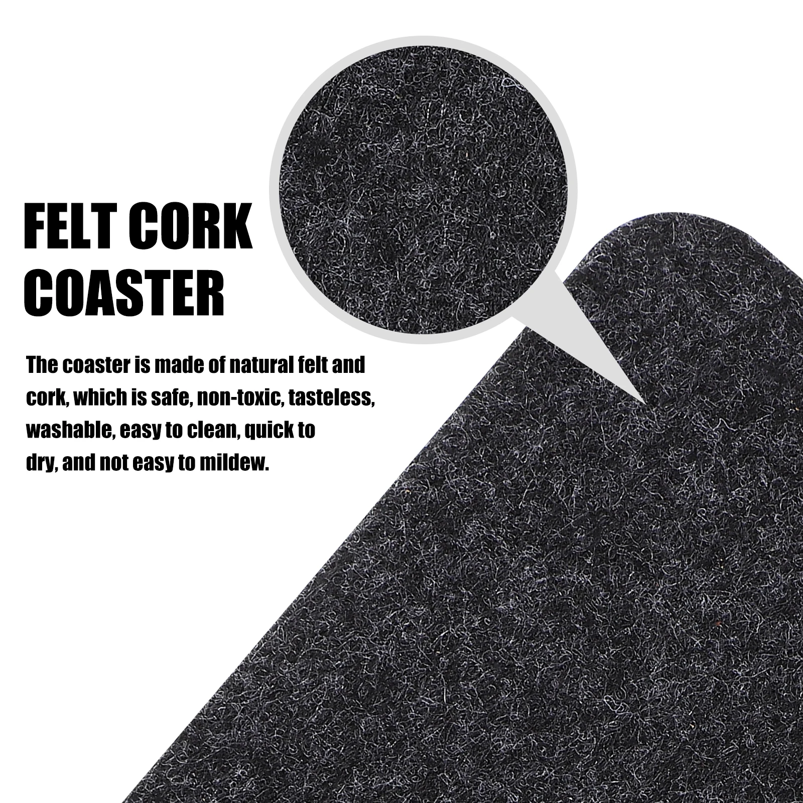 8 pcs Coasters Square Felt Cork Coasters Felt Cork Two Sided Absorbent For Drinks Heat Resistant Table Protection Mats Black
