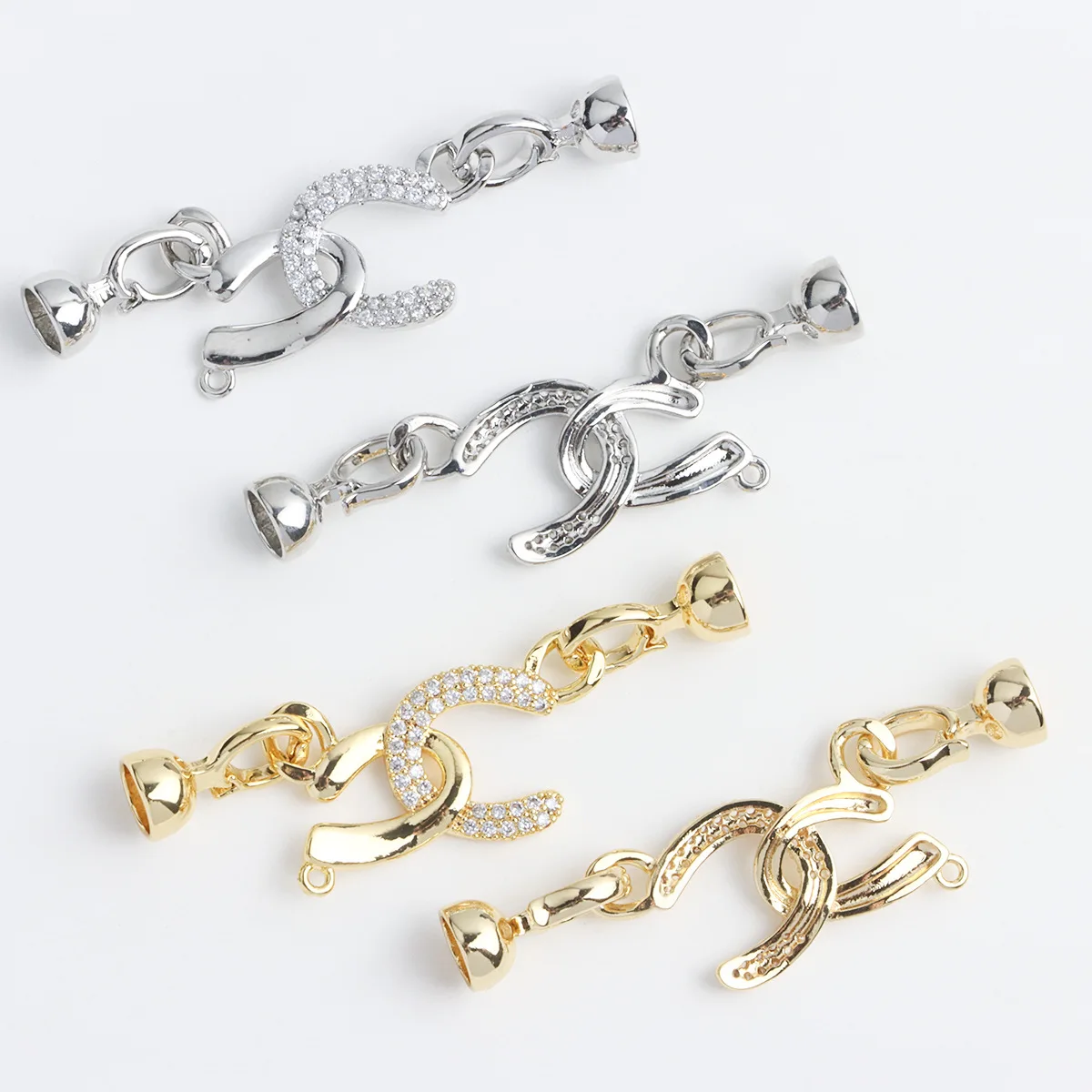 1 Piece of Copper Plated Gold Inlaid Zircon Double U-shaped Ring Necklace Bracelet Link Buckle DIY Jewelry Accessories Wholesale