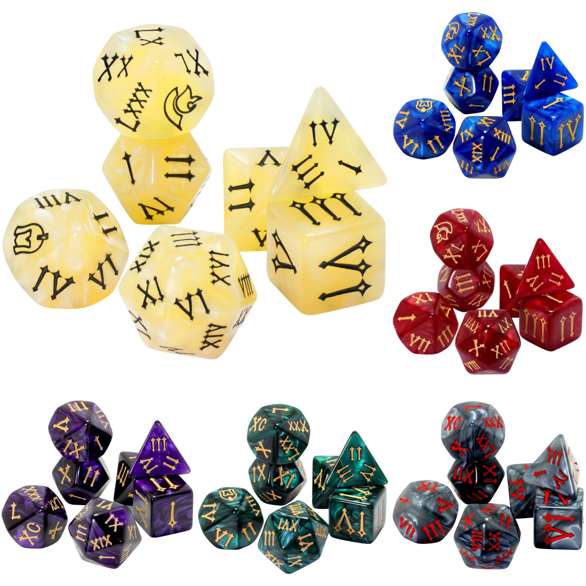 7개/세트 다면체 주사위 세트, 마블 효과, 로마 글꼴 - Board Game Font 리뷰 및 가격