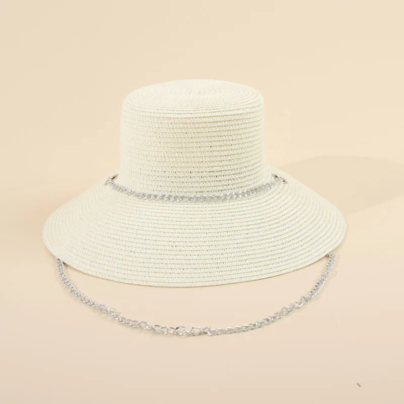 Unisex Summer Oversize eave For Women's Straw Hat Chain Design Large Brim Lampshade Sun Hat Sunshade Sunblock Beach Hats