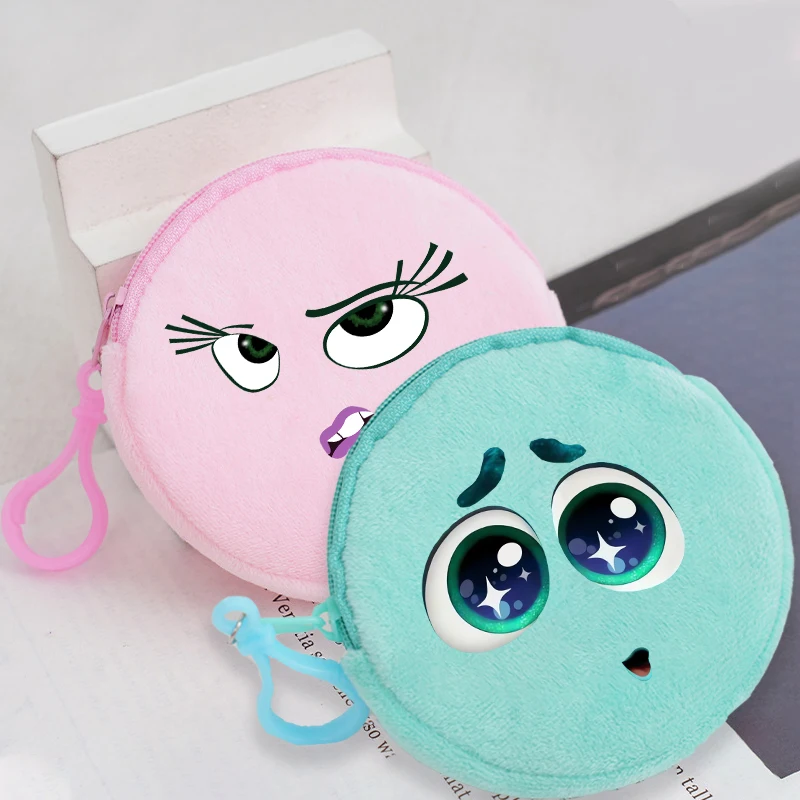 Inside Out 2 Mini Coin Purse Cute Emoticon Children Plush Wallet Girl Boy Round Small Purse Zipper Kid Keychain Pouch Money Bag