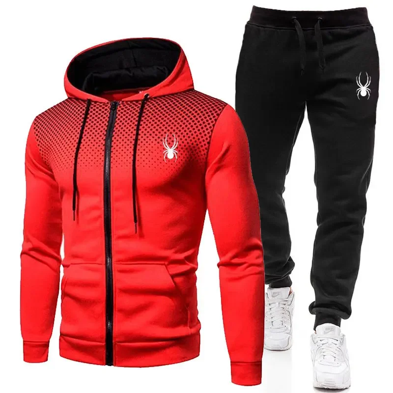 

Fall/Winter New Men's Casual Sportswear Set - Printed Hooded Zip Jacket + Pants Set - Men's Fashion Two-Piece Clothing