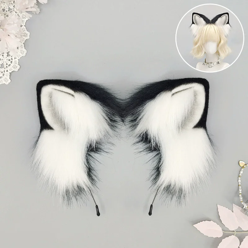 Handmade Japanese Animal Faux Ear Headband Cat Girl Lolita Fox Ear Headpiece Halloween Cosplay Cute KC Cat Ear Headband