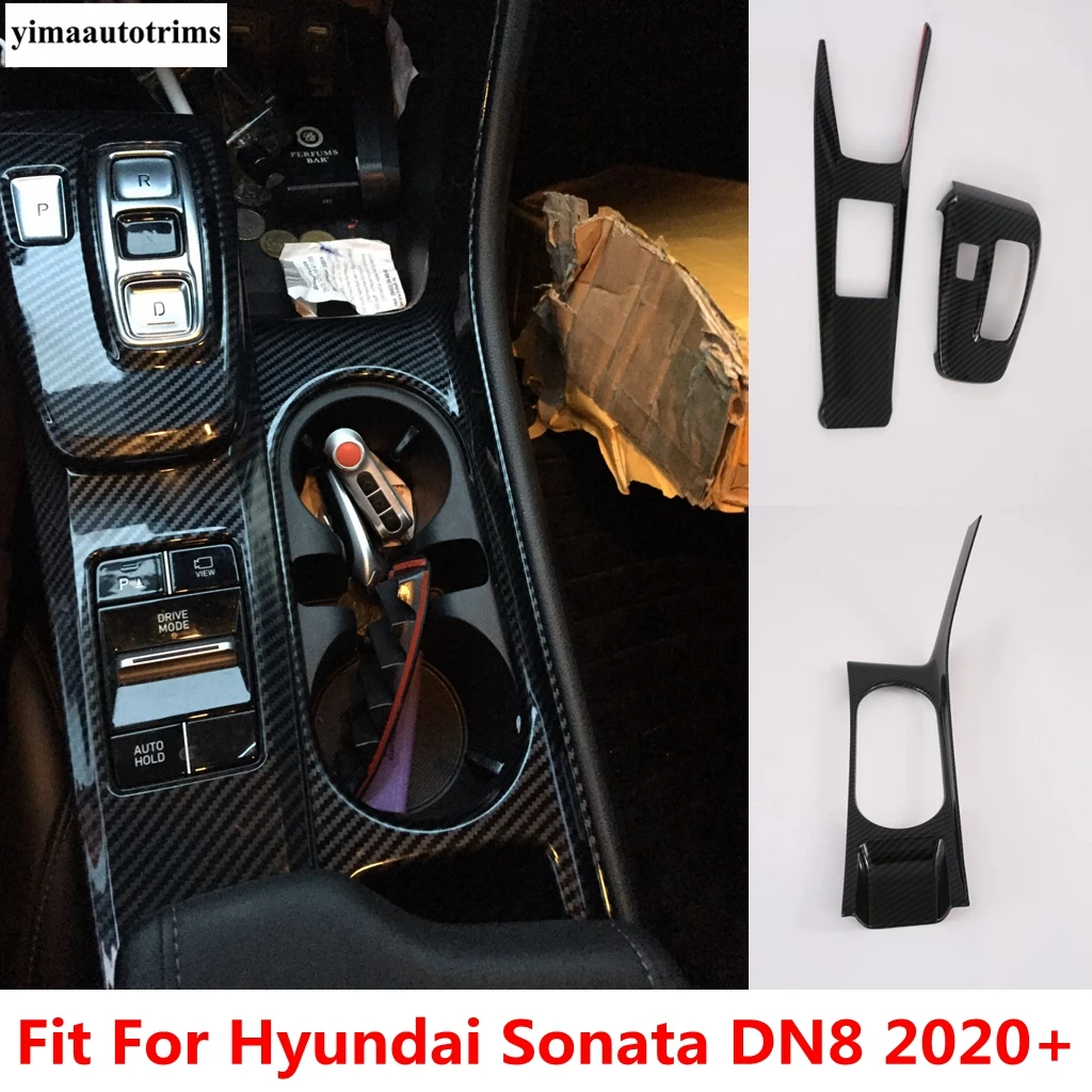 Carbon Fiber Center Console Gear Shift Panel Front Water Cup Holder Cover Trim Accessories For Hyundai Sonata DN8 2020 - 2023