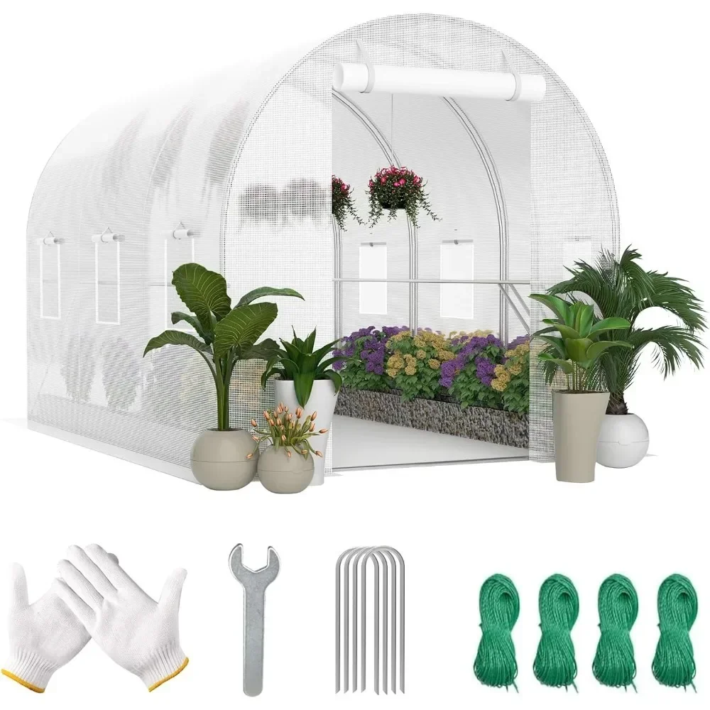 

%a Walk-in Greenhouse 10 x 7 x 7FT Tunnel Greenhouse, Durable Outdoor Green House Plant Nursery with Durable Anti-Tear PE Cove