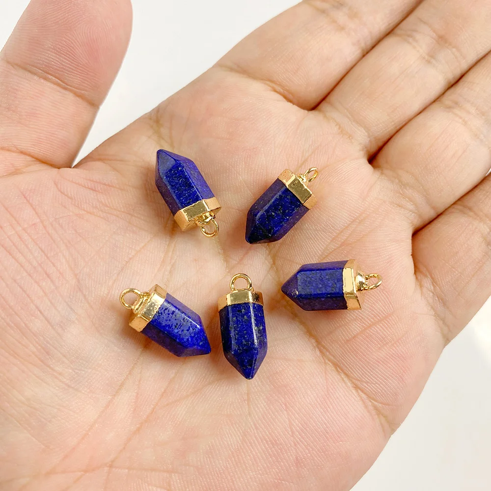 Liontin batu alam mode liontin jimat Lazuli Lapis biru untuk wanita pria membuat perhiasan kalung anting Aksesori Hadiah