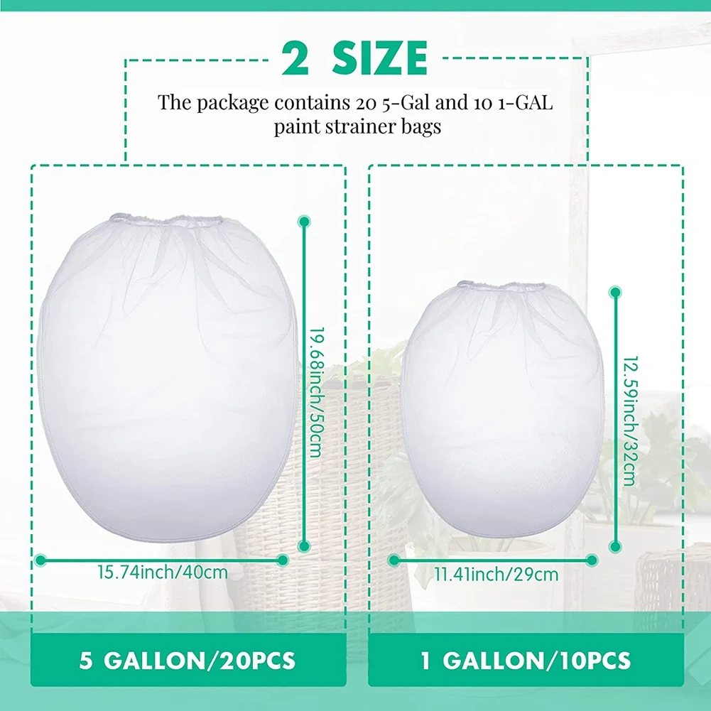 Filtros de malha fina para pintura, sacos de filtro, saco de filtro branco, 10pcs, 1 galão, 20pcs, 5 galões, 30 pcs