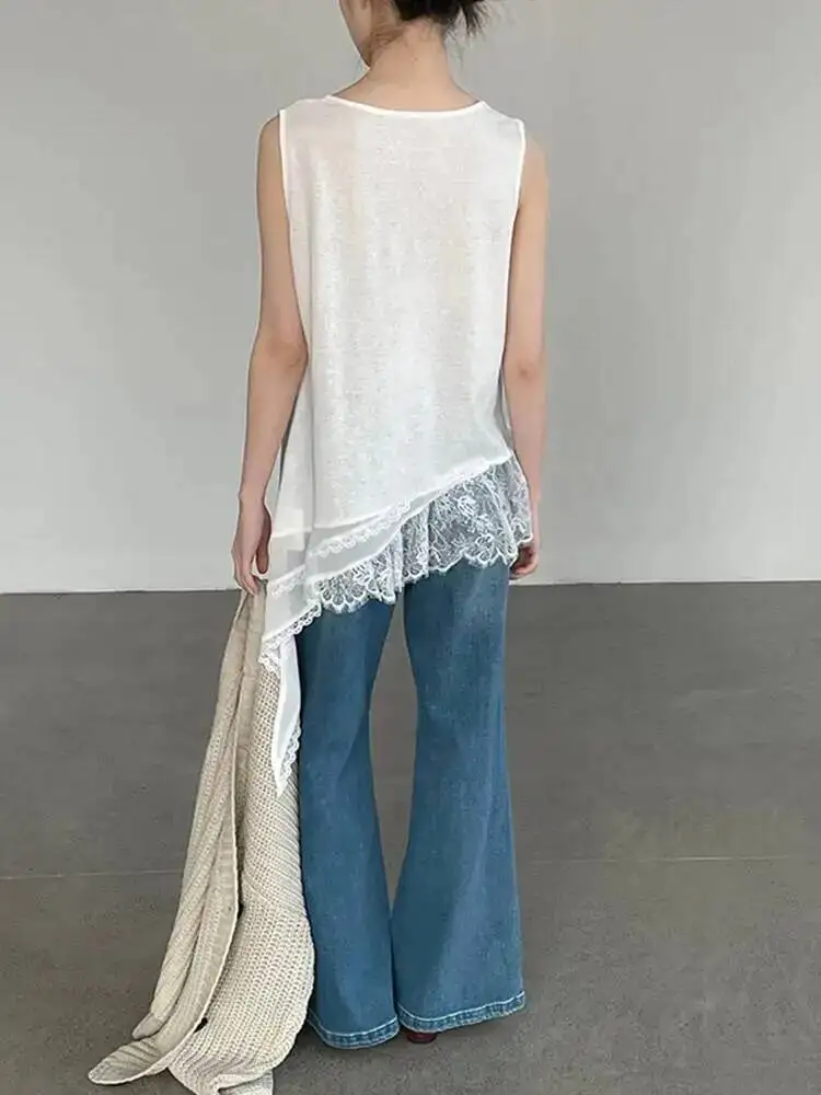 Irregular Women Lace White Hem Thin Tank Tops New V-collar Sleeveless Personality Fashion Spring Summer 2026 SZ5W