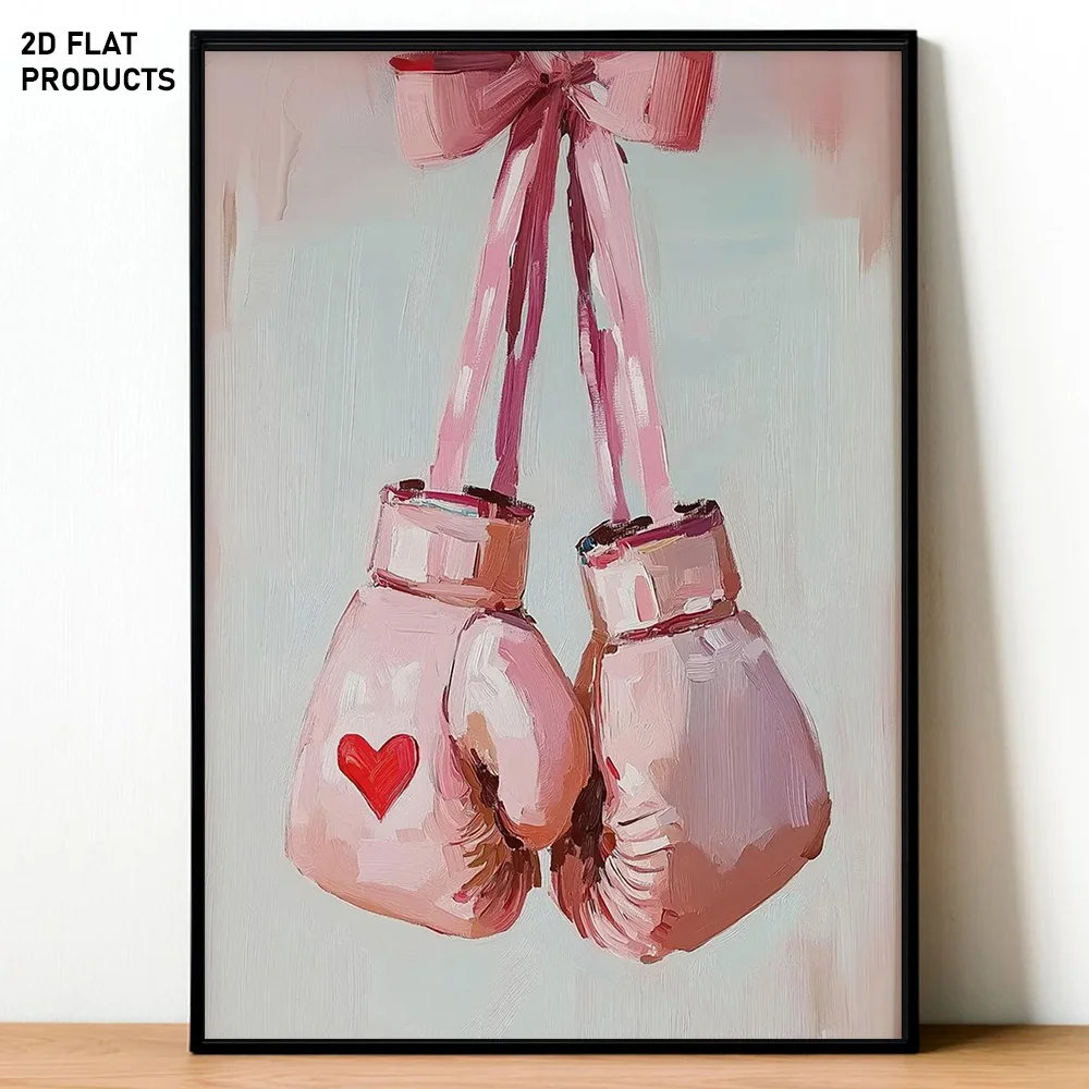 2D Flat, 1pc, 2D Flat, Multi-Size Frameless Canvas Painting, Pink Boxing Gloves Wall Art, Girl's Fitness Poster, College-Styl