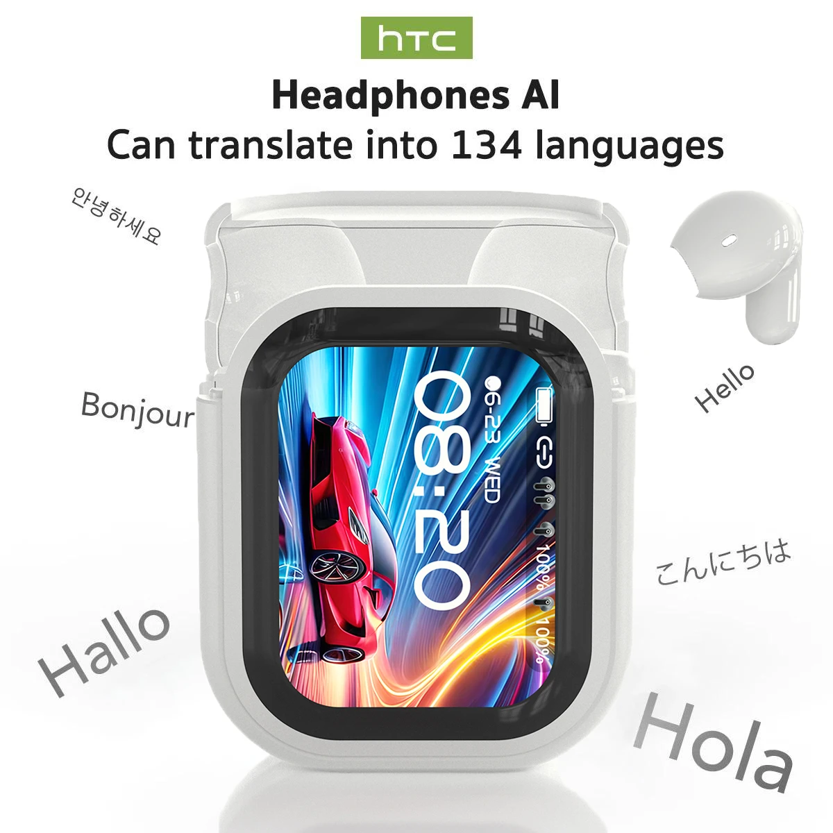 HTC NE20 KI-Übersetzungs-Ohrhörer - ANC Geräuschunterdrückung, Touchscreen, 135 Sprachen Unterstützung, Geschäftskonferenzen, Reise-Kopfhörer
