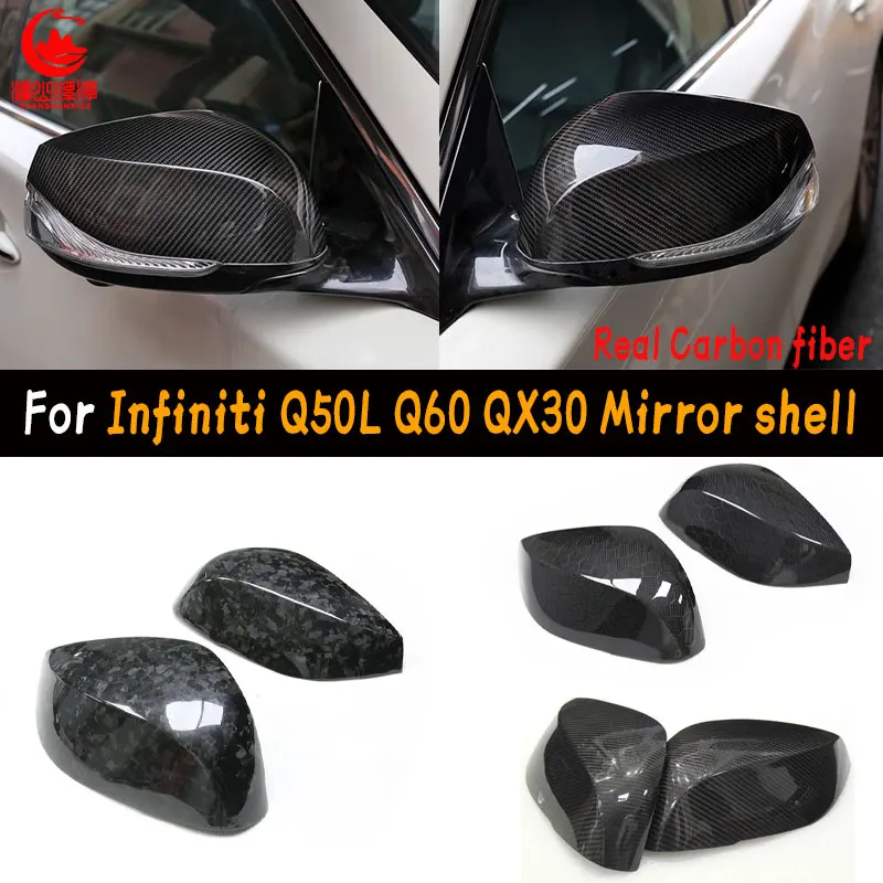 

For Infiniti Q50 Q60 QX30 dry carbon fiber patch rearview mirror housing cover mirror caps Satin weave Style