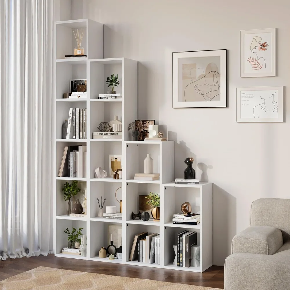 Tall Narrow Bookshelf, Tier Cube Display Rack, Modern Corner Bookshelf with Storage Space,  Cabinet for Home Office