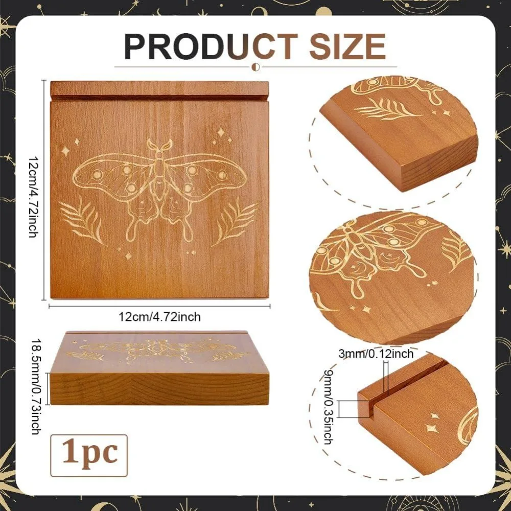 Wooden Tarot Card Holder Card Display Stand Butterfly Pattern Tarot Deck Holder Square Wood Oracle Cards Stand for Divination