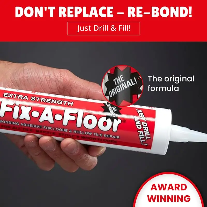 The Original Fix-A-Floor Loose Tile Repair Adhesive- Porcelain, Ceramic, Marble, Stone & Wood. Customizable Tip For All Grout