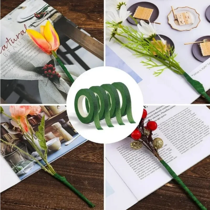 Cinta autoadhesiva de tallo Floral para ramo de flores artificiales, cinta verde para envolver floristería, suministros de flores de bricolaje, 10 o