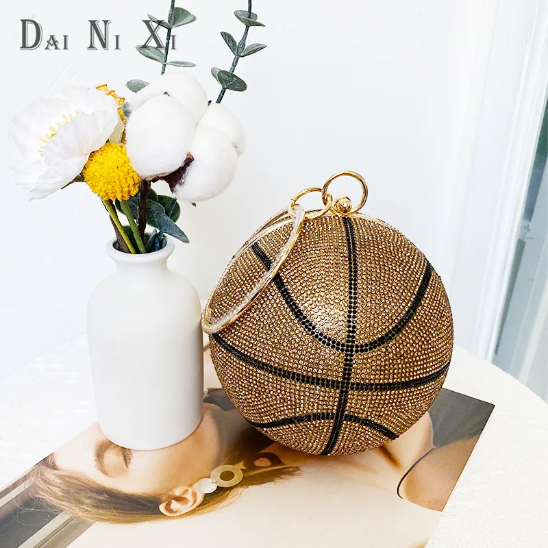 Luxury Designer Trendy Basketball Handbag Crystal Rhinestone Bag Bling Purse Woman Evening Clutch Party Purse