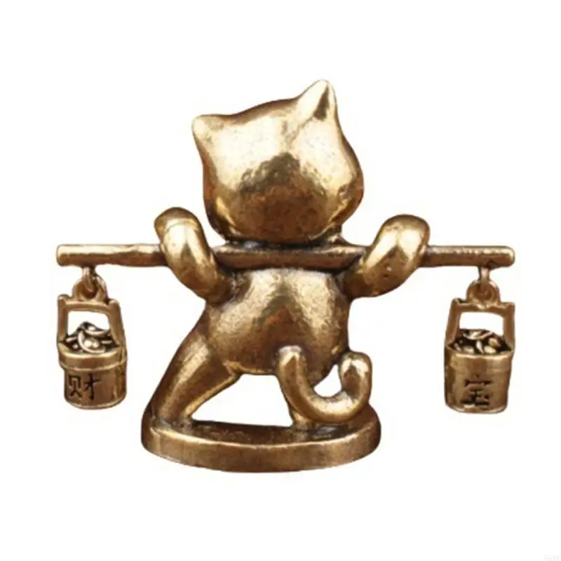 Artistic Metal Fortune Cats Miniature Figurine Ornament Antique Kitten Statue Home Office Decors Bring Prosperity Gift 55KF