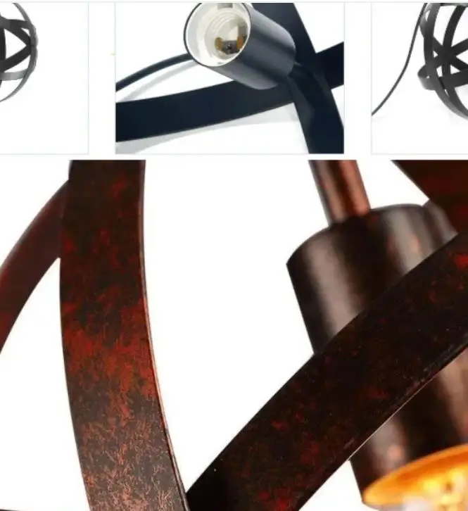 

Retro American Country Industrial Pendent Lamp Wrought Iron Black Globe Chandelier Ring Restaurant Lamps