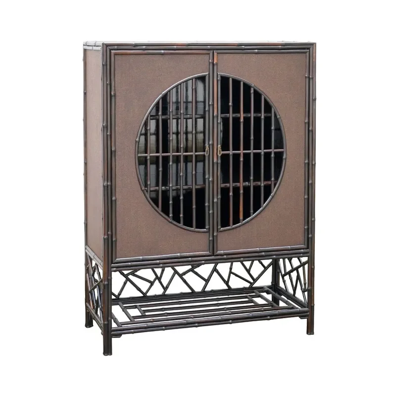 Handmade Black Purple Bamboo Side Cabinet Semi Round Double Door Tea Storage Display Console for Dining Room Living Room