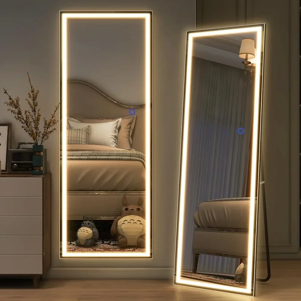 LED Mirror 63”x 16“Full Length Mirror With LED Lights Standing Mirror Large Rectangle Mirrors 3 Colors Dimmable Lighting Miror