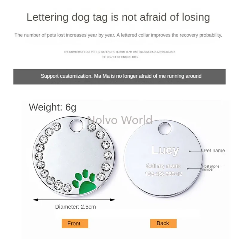 5/20/50PCS 2.5CM Round Paw Shape Personalized Name Collar Engraved Tags For Custom Cat Dog Necklace Telephone Number Pet Tags